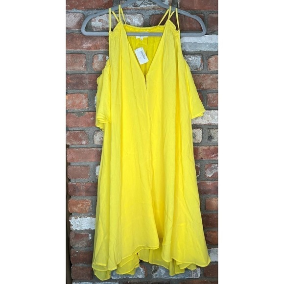 APIECE Apart Yellow Appolonia Silk Cold Shoulder Dress Size 6 NWT - Picture 3 of 6